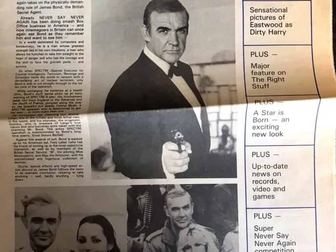 December 1983 Warner Herald front page with Sean Connery as James Bond in Never Say Never Again