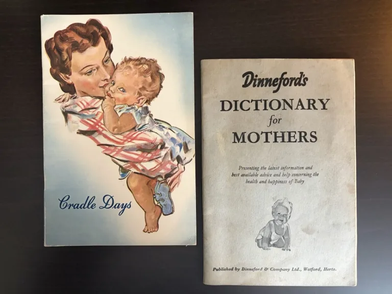 Two vintage baby-care booklets, Cradle Days and Dinneford's Dictionary for Mothers