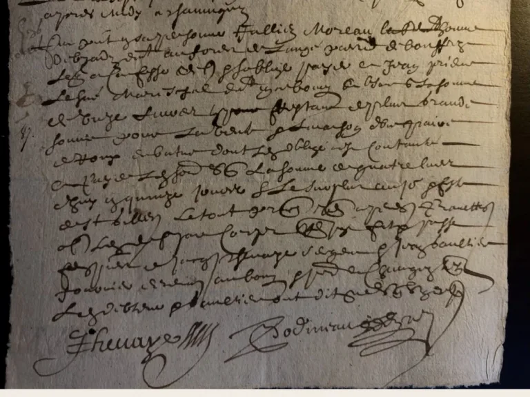 French handwritten quittance dated 17 June 1659, with folded paper and a large closing signature