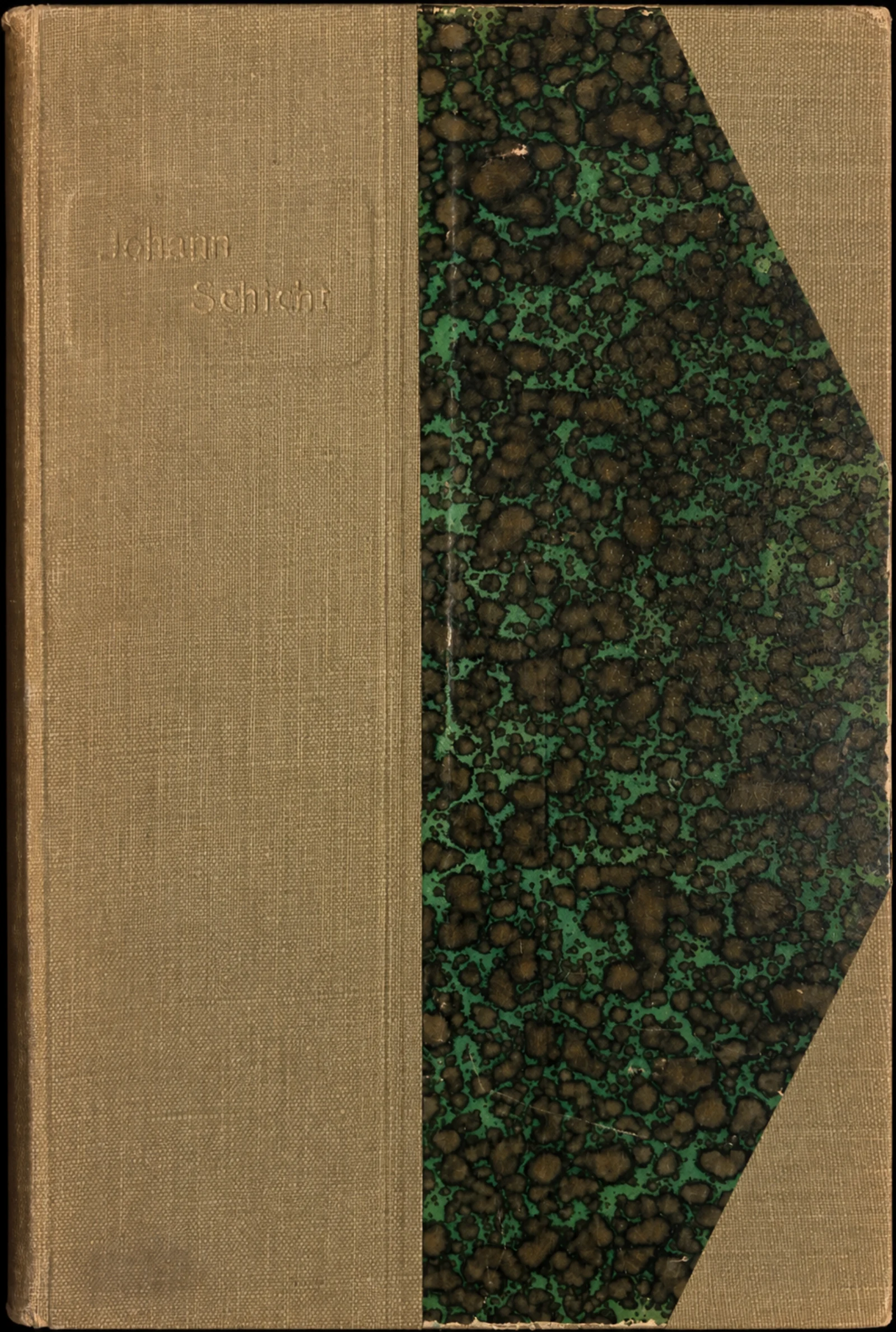 The worn cloth and marbled-paper cover of Johann Schicht: Sein Leben und Wirken