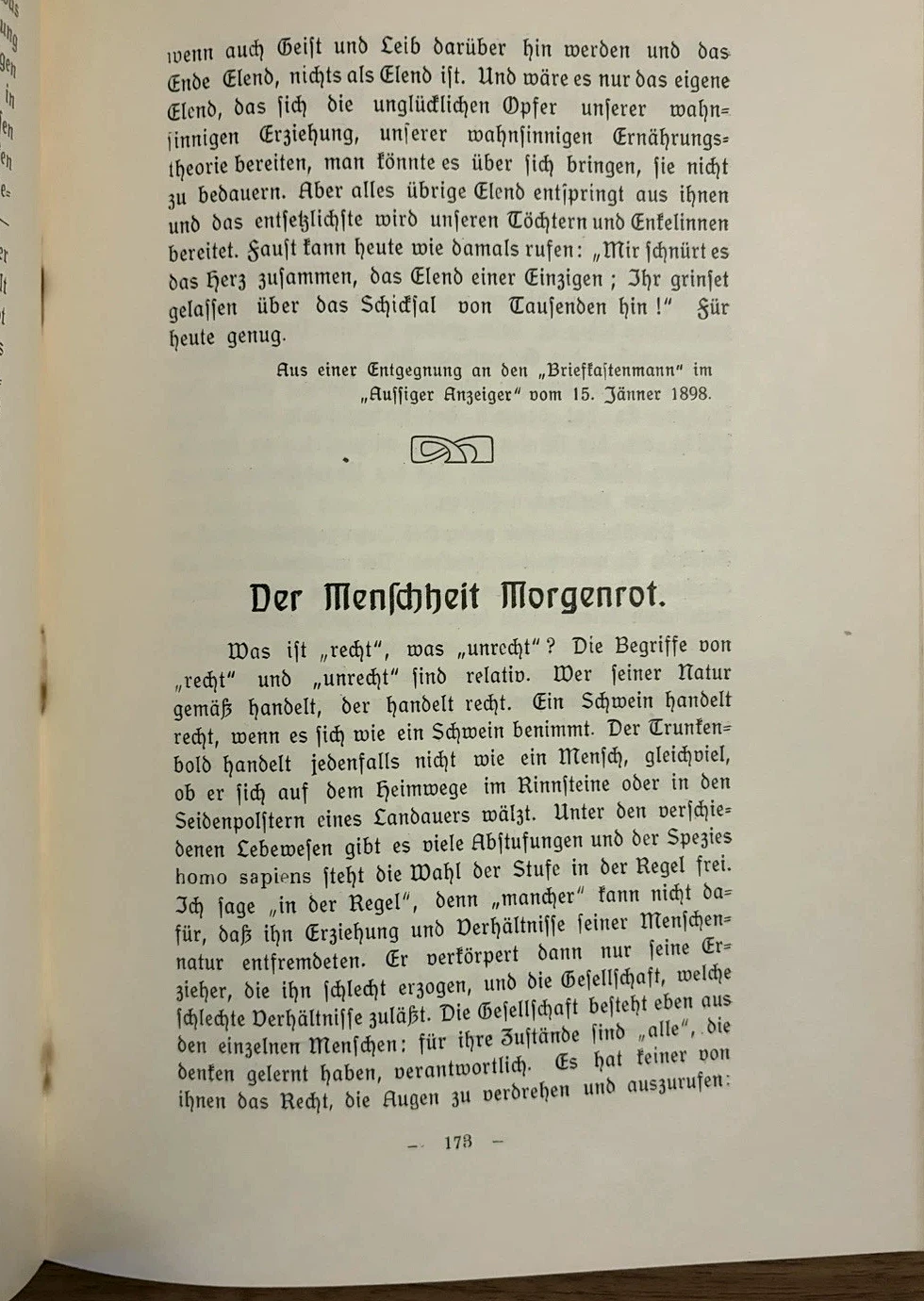 Page headed Der Menschheit Morgenrot in the literary appendix