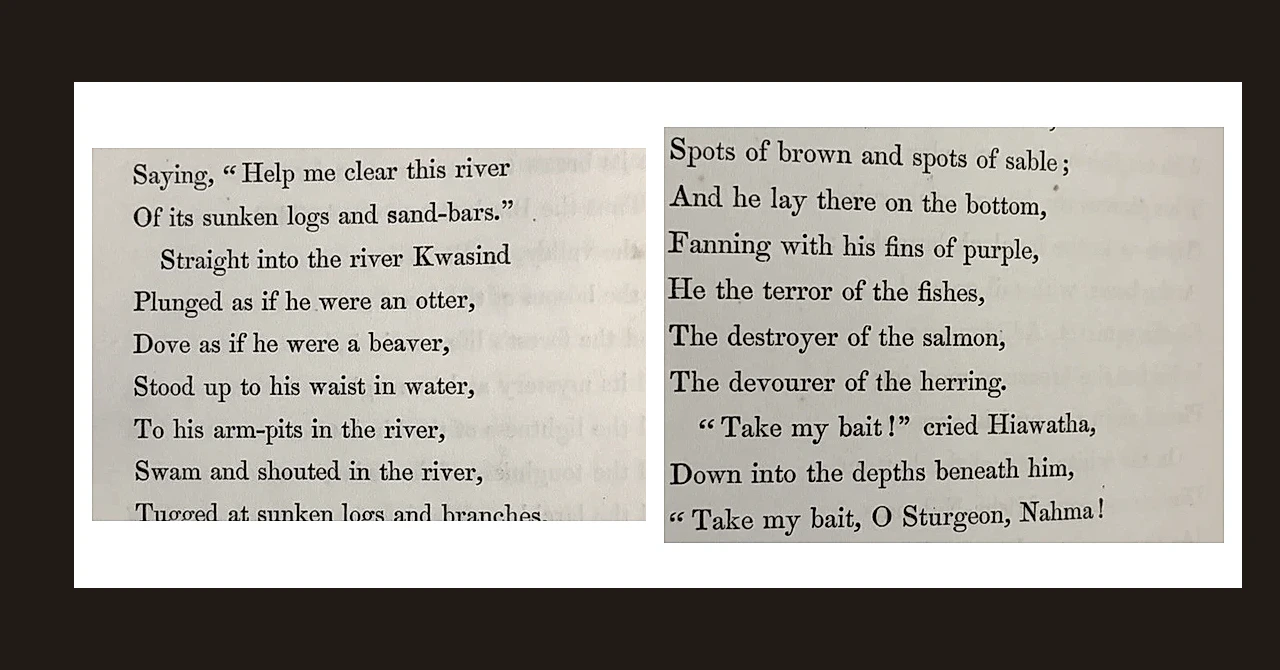 Two treated close views of this copy: the Dove reading on page 96 and the three fish lines on page 100