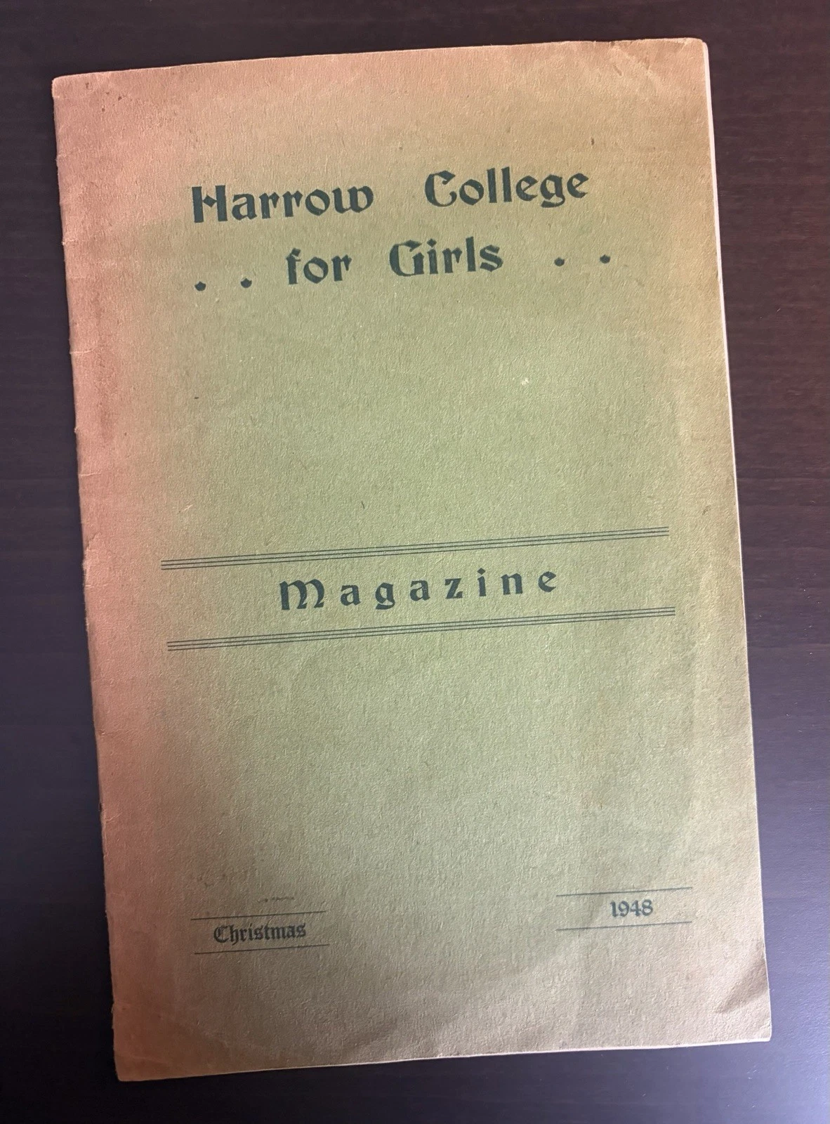 Pale pink cover of Harrow College for Girls magazine, Christmas 1948